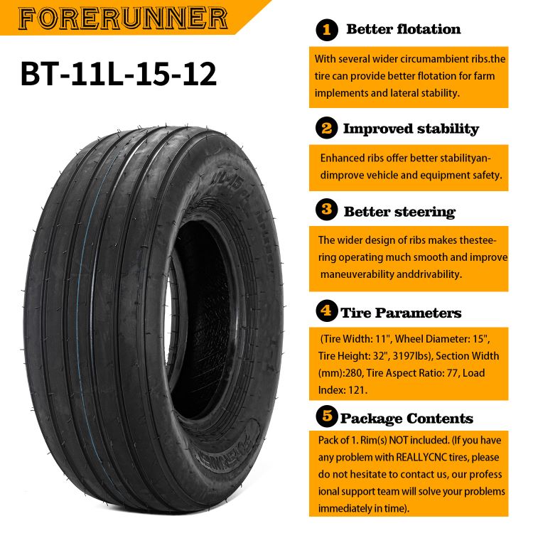 2pcs 11L-15 Rib Implement Tubeless Tire 12 Ply 11L-15 Farm Tractor