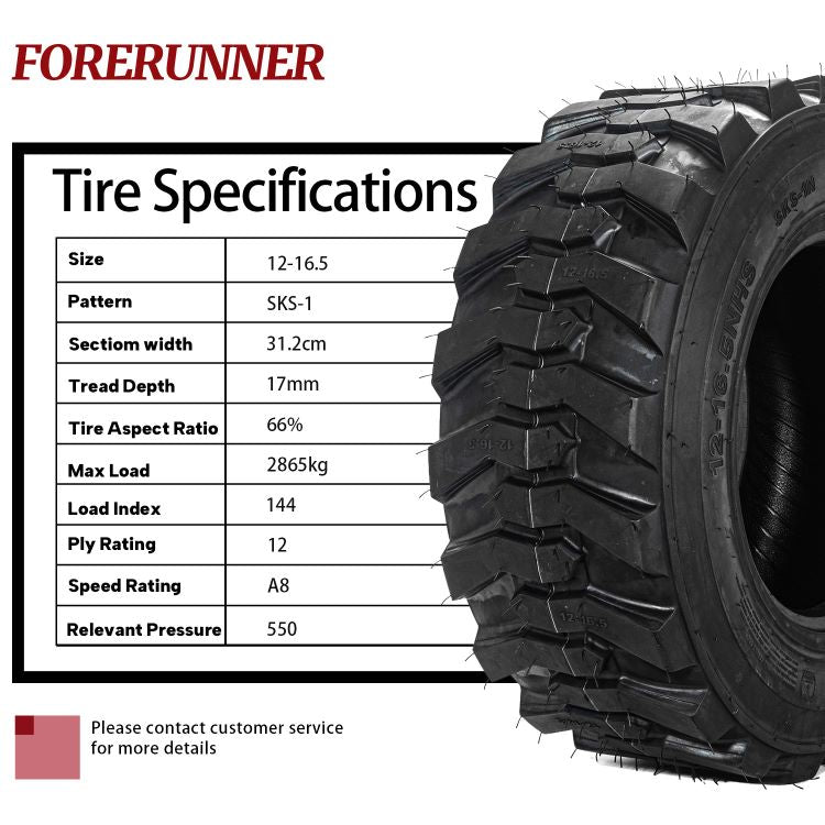 2pcs 12x16.5 Heavy Duty Industrial Tire for 12Ply 12-16.5 Skid Steer Tire