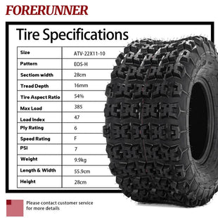2pcs 22x11-10 ATV Tires 6Ply All Terrain