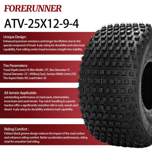 25X12-9 Universal 4 Ply ATV UTV All-Terrain Tires