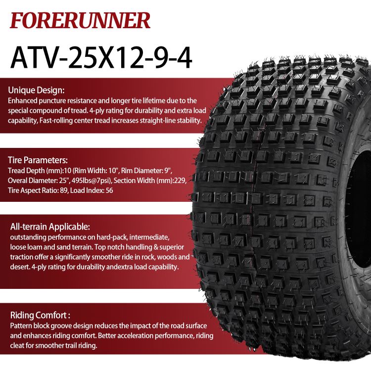 25X12-9 Universal 4 Ply ATV UTV All-Terrain Tires