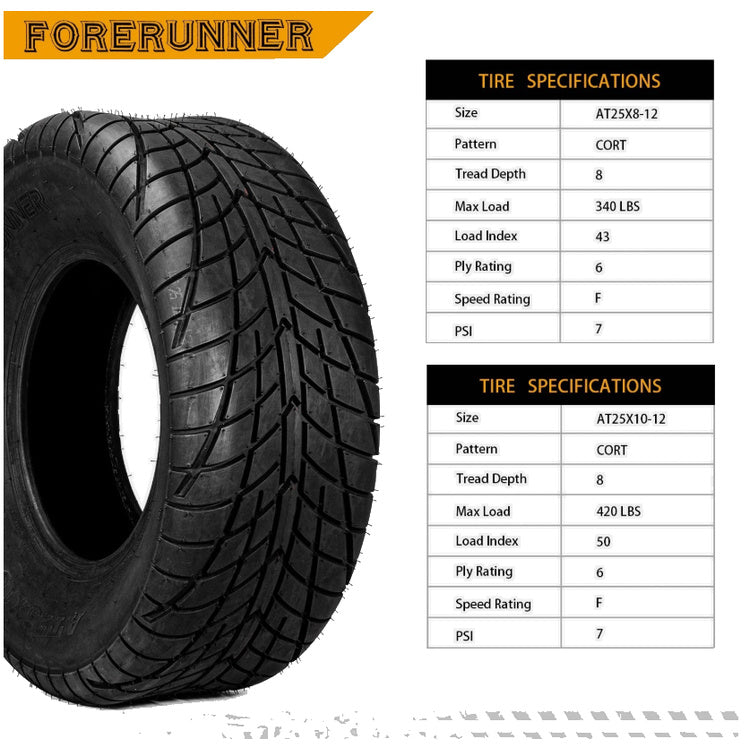 25x8-12 / 25x10-12 CORT Pattern 6ply 25" ATV All Terrain Tires