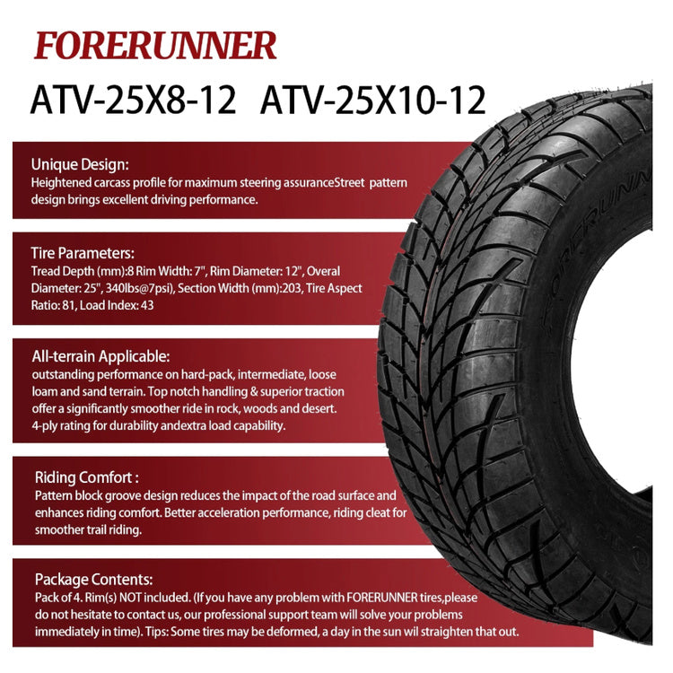 25x8-12 / 25x10-12 CORT Pattern 6ply 25" ATV All Terrain Tires