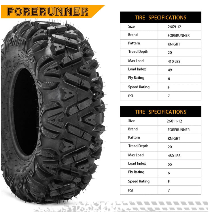 26×9-12 / 26×11-12 KNIGHT Universal 6ply ATV UTV Tires