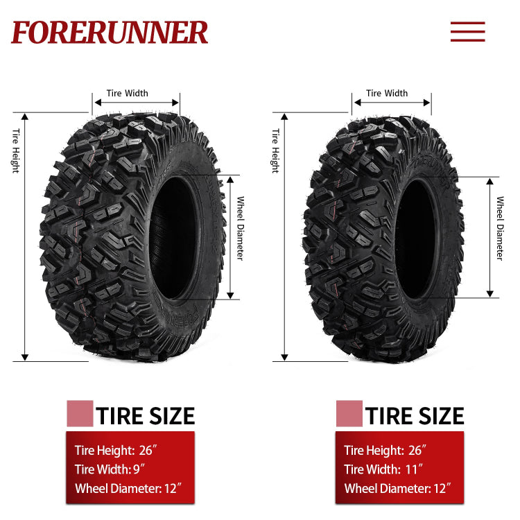 26×9-12 / 26×11-12 Universal 6ply ATV Tires