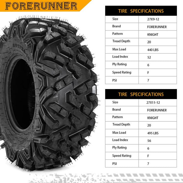 27X9-12 Front / 27X11-12 Rear Universal 6 Ply ATV UTV All-Terrain Tires