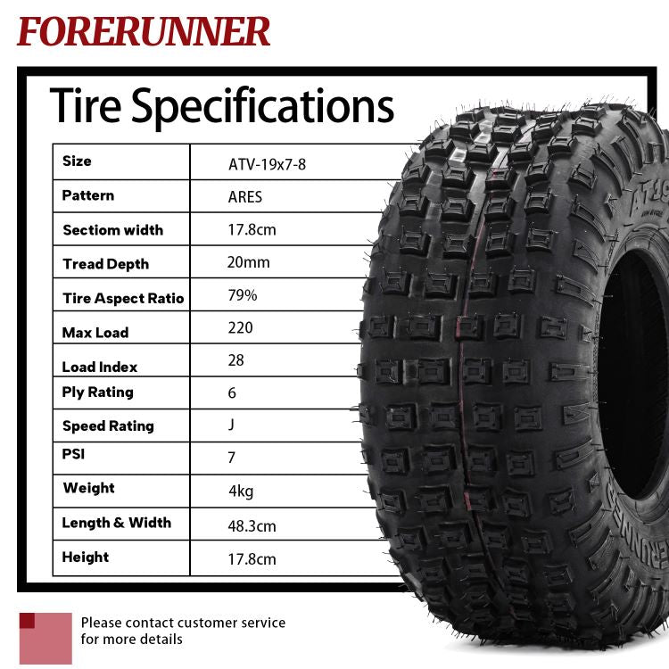 2pcs 6 Ply 19x7-8 ATV All Terrain Tires