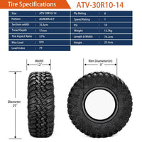 30X10-14 Universal 8 Ply ATV / UTV All-Terrain Mud Tires