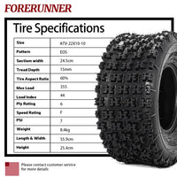 2pcs 6Ply 22x10-10 ATV Rear Tires All Terrain Mud Tires