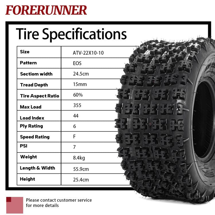2pcs 6Ply 22x10-10 ATV Rear Tires All Terrain Mud Tires