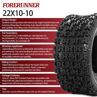 2pcs 6Ply 22x10-10 ATV Rear Tires All Terrain Mud Tires