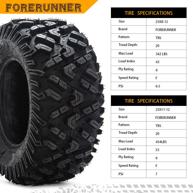 Universal 6 Ply ATV UTV All-Terrain Tires 2pcs 25x11-12 / 25x8-12